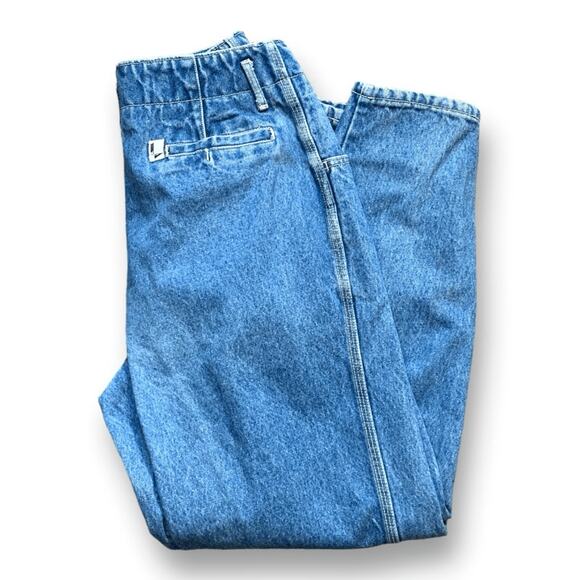 Vintage High Waist Baggy Barrel Jeans Pleated Tapered 80s 90s Medium Wash 25 - Picture 3 of 9